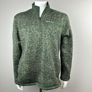 Eddie Bauer Mens Fleece Sweater Pullover Green 1/4 Zip Pockets
